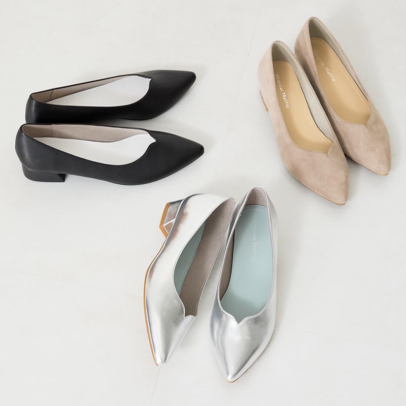 Cu vârf ascuțit, toc mic de 3 cm, 55105 cm [Oriental Traffic] Pantofi cu toc, vârf, decupaj în V, birou, navetă, îngrijit, de bază, toc, toc, de damă, ARGINTIU, 21.5