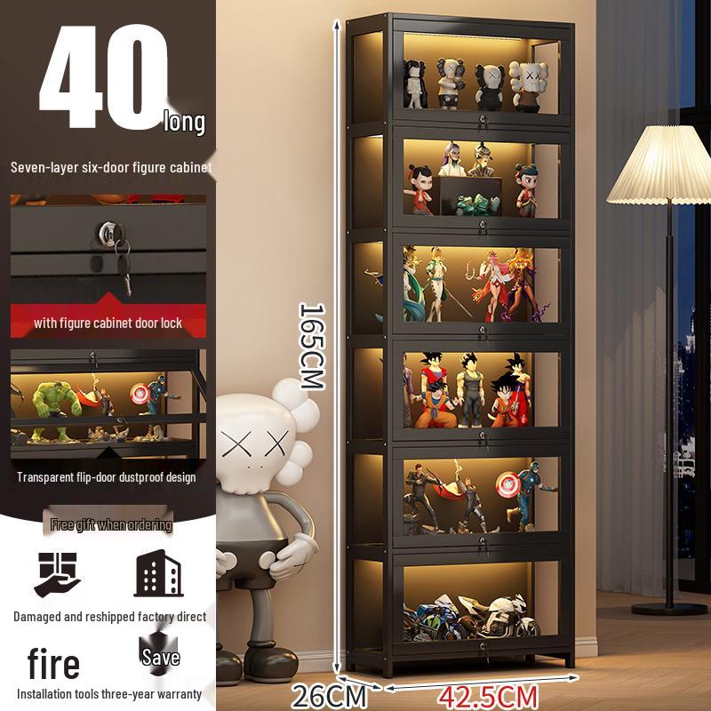 Acrylic Lockable Display Case with LED Lights for Figurines and Models, Dustproof Transparent Stand