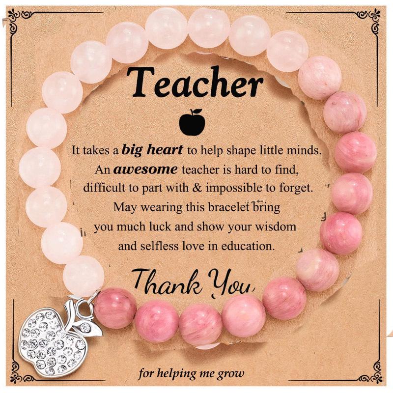 8mm Pink Zebra Stone Bead Bracelet with Gift Card: Perfect Holiday Friendship & Love Gift for Men & Women