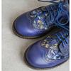 Johnature Genuine Leather Printed Pumps Retro Round Toe Lace Up Low Heel Women's Shoes