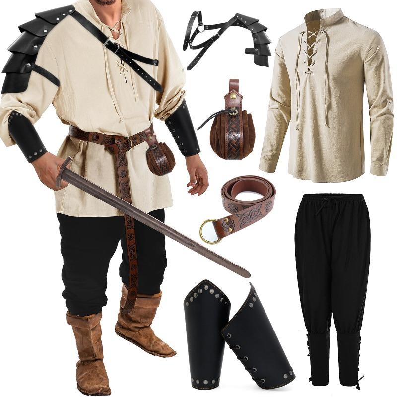 Halloween Mens Renaissance Costume Suit Accessories Medieval Pirate Shirt Cosplay Props