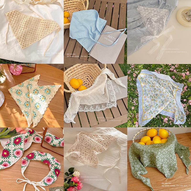

Summer Pastoral Style White Lace Triangle Headscarf for Women