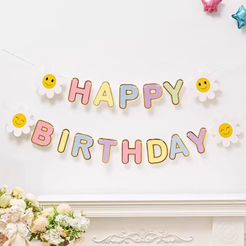 

1PC Birthday flag raising scene decoration boys and girls banners one year old party banners background walls atmosphere props 1set