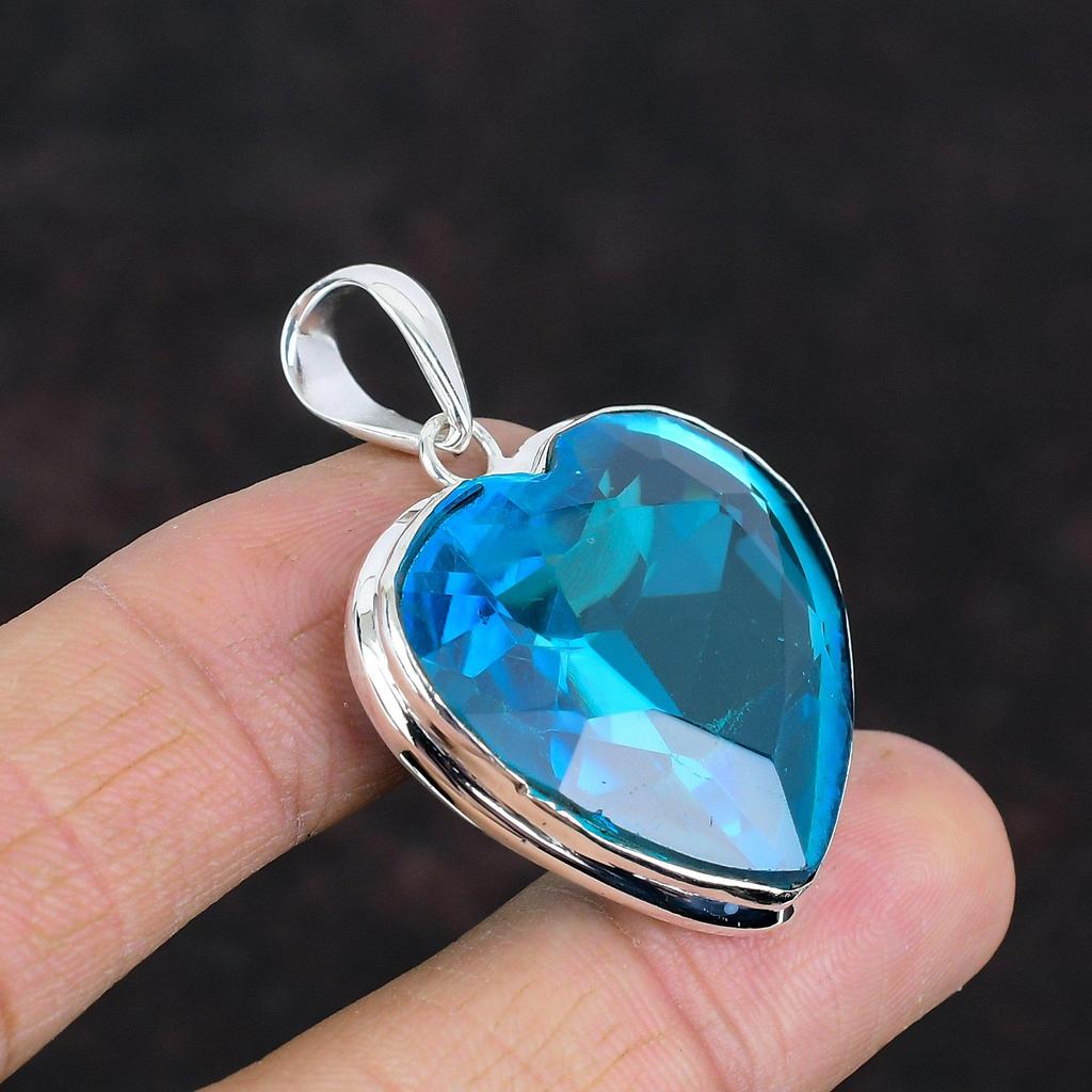 Faceted Swiss Blue Topaz Pendant 925 Sterling Silver Pendant Handmade Latest Design Pendant Swiss Blue Topaz Gemstone Jewelry Gifts for Wife