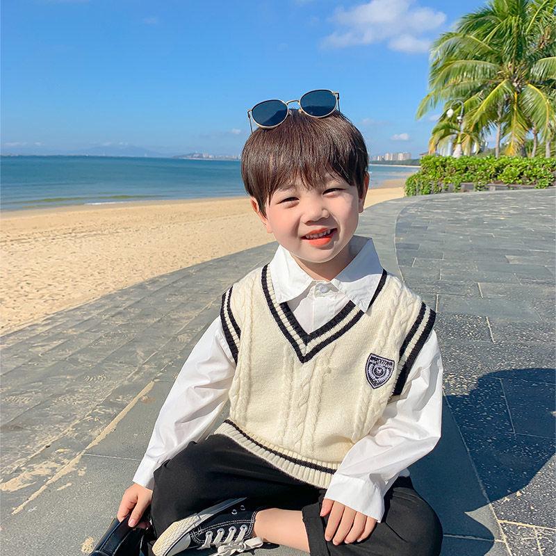 Dziecięca kamizelka swetrowa w stylu college - Wiosenno-jesienna dziergana kamizelka dla chłopców i dziewcząt