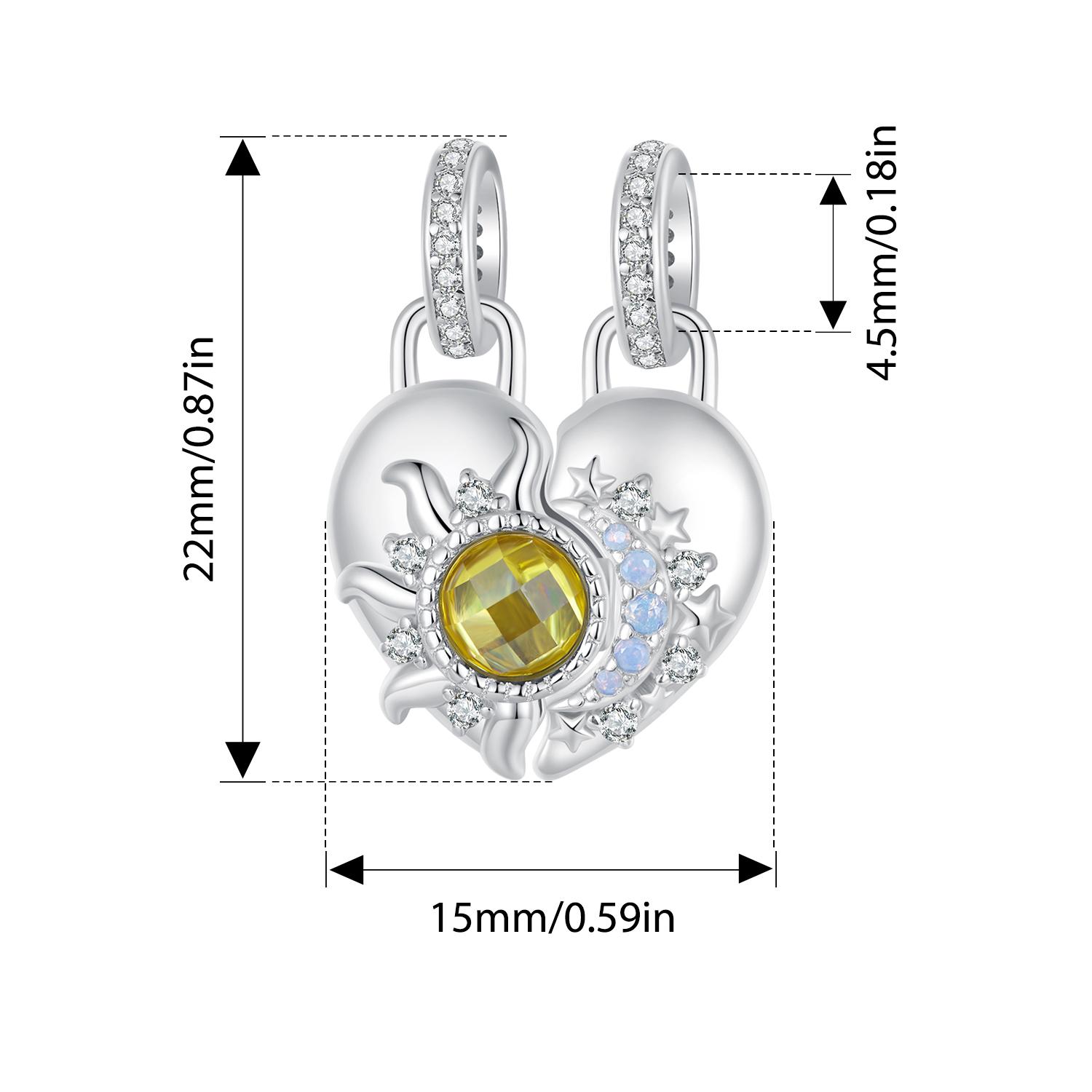 

BAMOER из стерлингового серебра 925 пробы, подвески в форме сердца и солнца и луны, бусины с нано-опалом, подходят для европейских браслетов и ожерелий, ювелирных аксессуаров BSC1034
