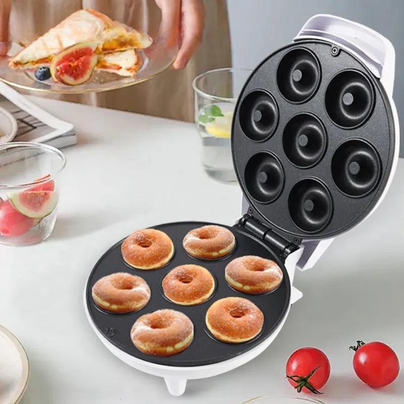 Mini Donut Maker Machine Non-stick Surface for Kids Breakfast Snack Desserts Makes 7 Doughnuts White Color Home Appliances