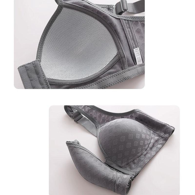 Sujetador de Botón Frontal Anticaída Recogido Sin Aros de Acero Ropa Interior Fina de Talla Grande para Mujer Hebilla de Cuatro Filas Ligero Cómodo Transpirable