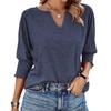 Women's Summer Loose V-neck Bat-sleeve Drawstring Colored Cotton T-shirt