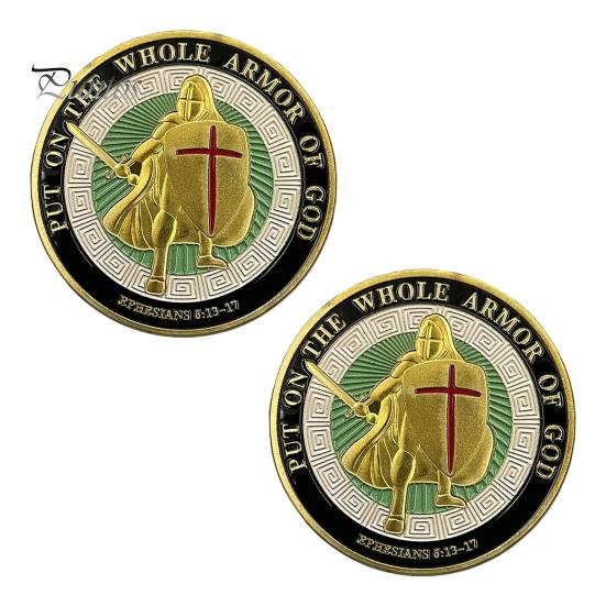 Armor of God Coin 1.57" Diameter Metal Souvenir Coin Put on The Whole Armor of God Double-Sided Armored Soldier Challenge Coin for Military Church