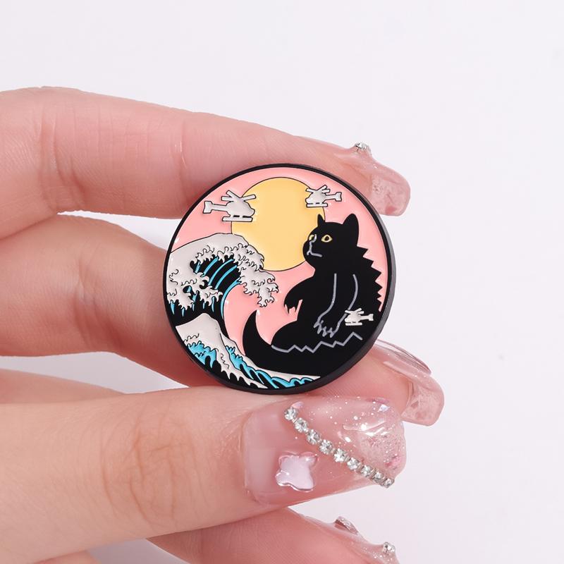 Ukiyo-e Style Wave Enamel Pins Ocean Sunrise Sunset Shark Mount Fuji Brooches Lapel Backpack Badge Jewelry Gift for Friends