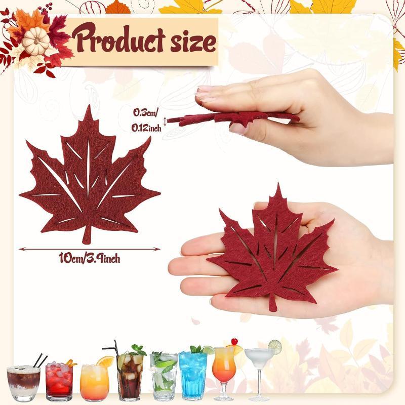10 Pcs Felt Leaf Drink Coasters Heat Insulation Non Slip Bottom For Home Fall Coffee Table Decorations