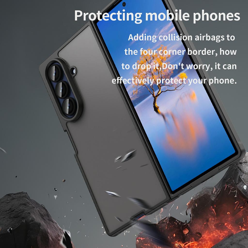For Samsung Galaxy Z Fold7 5G Case Drop Proof Airbags Frosted Translucent PC+TPU Phone Back Cover