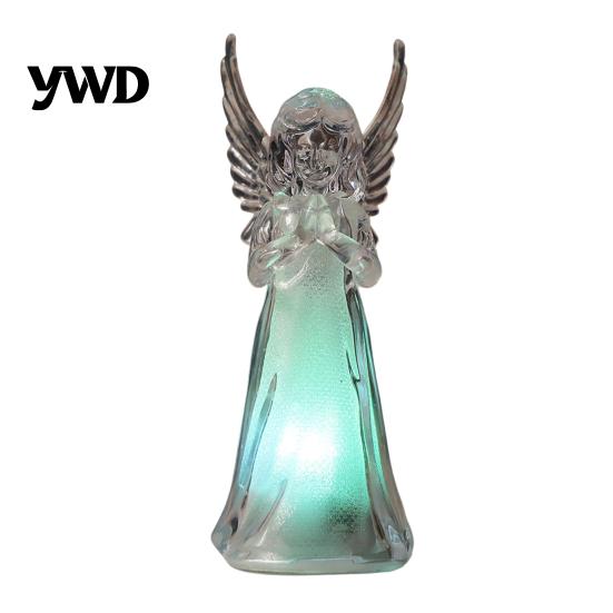 Prayer Angel Figurine Guardian Night Light, Small Reading Playing Music Acrylic Statue Decoration with LED Light for Desk, Table, Shelf Decor Peaceful