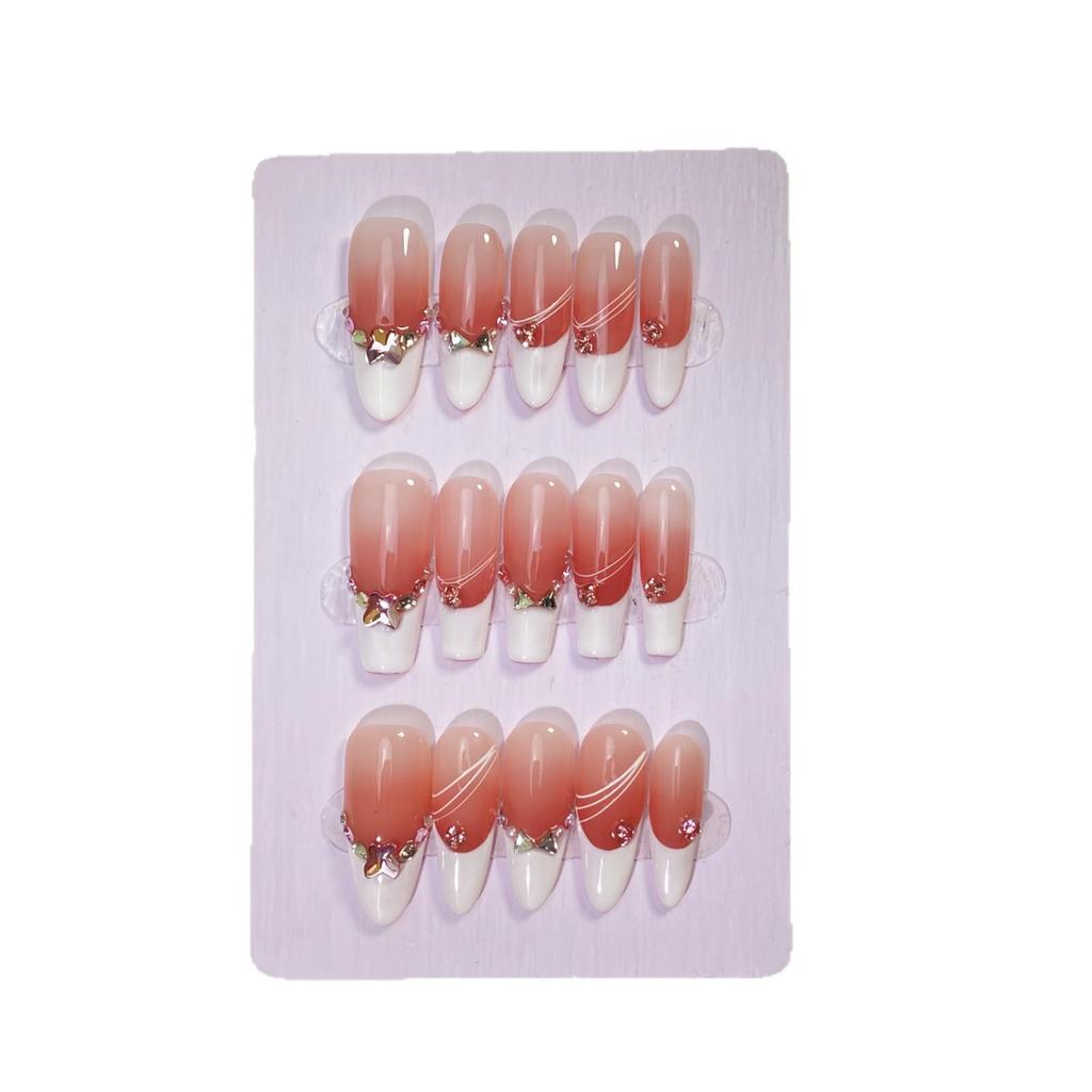 Handmade French Style Nude Translucent Color-Blocking Press-On Nails - Eye-Catching Manicure