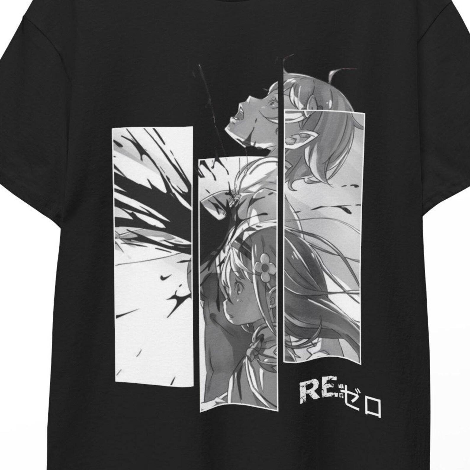 Футболка по аниме ReZero Субару, Рем и Эмилия, Унисекс Одежда для Отаку, Waifu Kawaii Yami Футболка, Подарок-Идея Косплей Фигурки Re Zero, 3XL