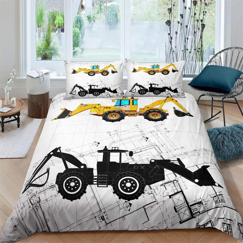 Kids Excavator Tractor Truck for Children Boys Girls Bedroom Decor Construction Vehicle Cartoon Duvet Cover Crane Quilt Cover
