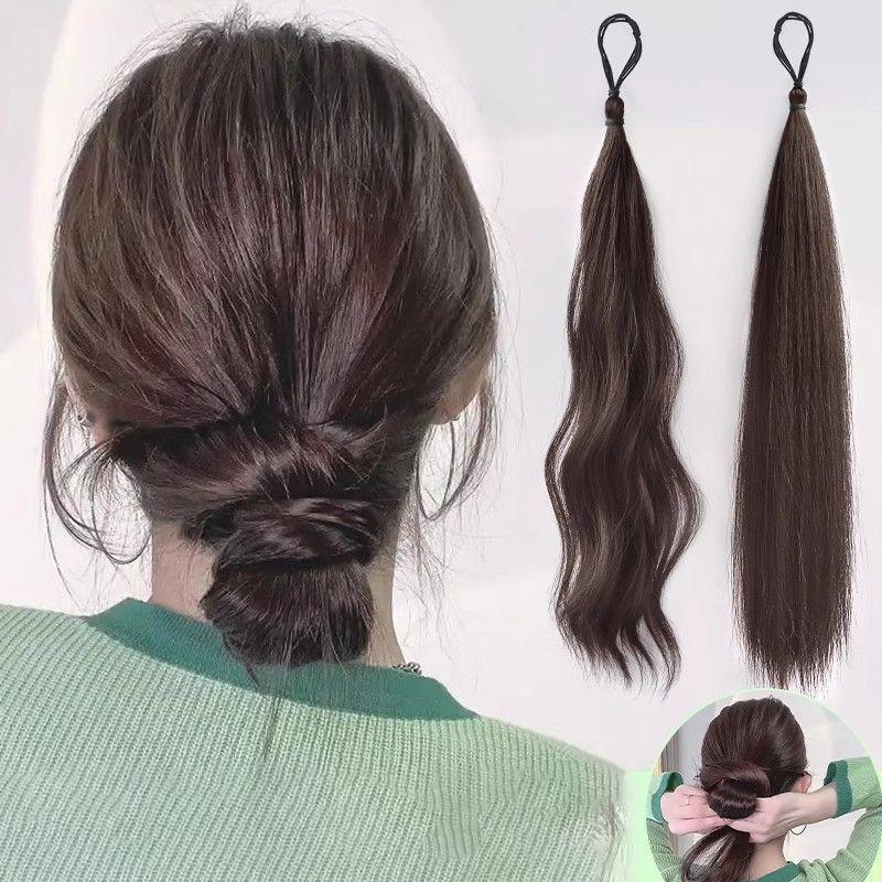 Long Wavy Braided Ponytail Headbands Women Synthetic Wigs With Rubber Bands Curly Straight Ponytail Extensions Elastic Hair Ring