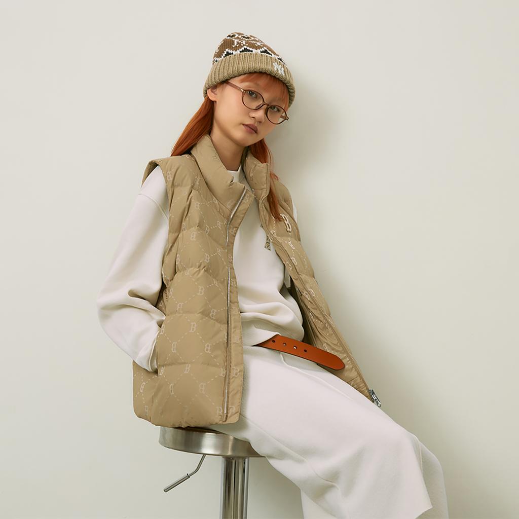 New MLB MONOGRAM Collection Boston Red Sox 24FW Down Vests Unisex Light Beige 3ADVM0246-43BGL