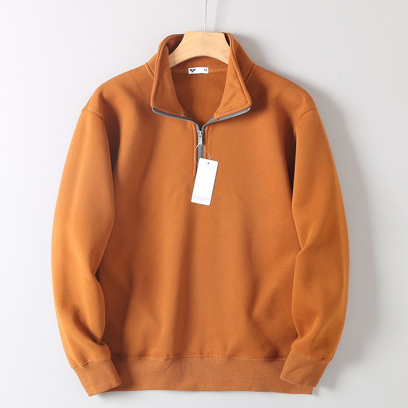 Export Orders Exported To Japan Loose Casual Stand Collar Half Zipper Fleece Hoodie Men's and Women's Autumn and Winter Fleece-lined Warm Outerwear
