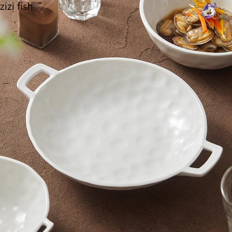 Bol à motifs en forme de marteau à double oreille, bol profond en céramique, saladier, bols à fruits, bols à soupe, cuisine moléculaire, vaisselle créative