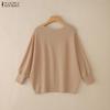 ZANZEA Women Casual O-neck Solid Color Bat Sleeve Rib Thin Blouse Tops