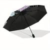 1pc Vinyl Record Flowers Automatic Open/Close Umbrella, Umbrella with Cartoon Design, Portable Compact Umbrella for Men & Women, Good Holida