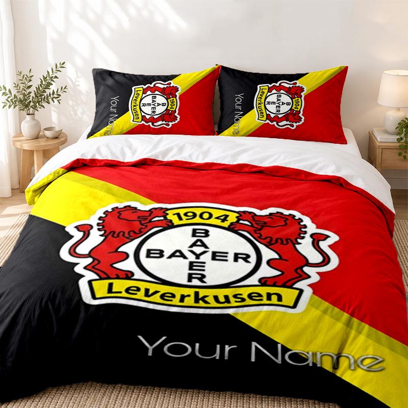 Bayer Leverkusen Custom Name 3pc Set Perfect for Bedroom Use Comfortable Bedding Set Includes a Duvet Cover and Two Pillowcases Ideal Birthday or Chri