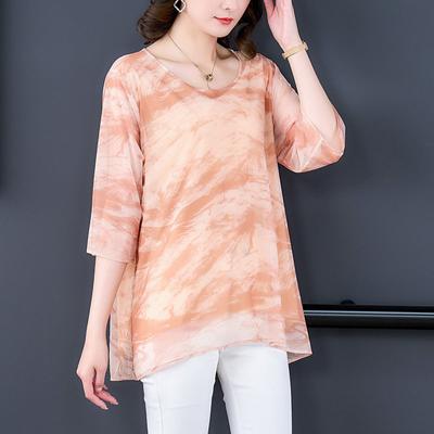 Spring and Summer Women Chiffon Shirt, Fashionable Ageing Thin To Cover The Stomach Gauze Mesh Thin Section Blouse, New Ladies Shirt