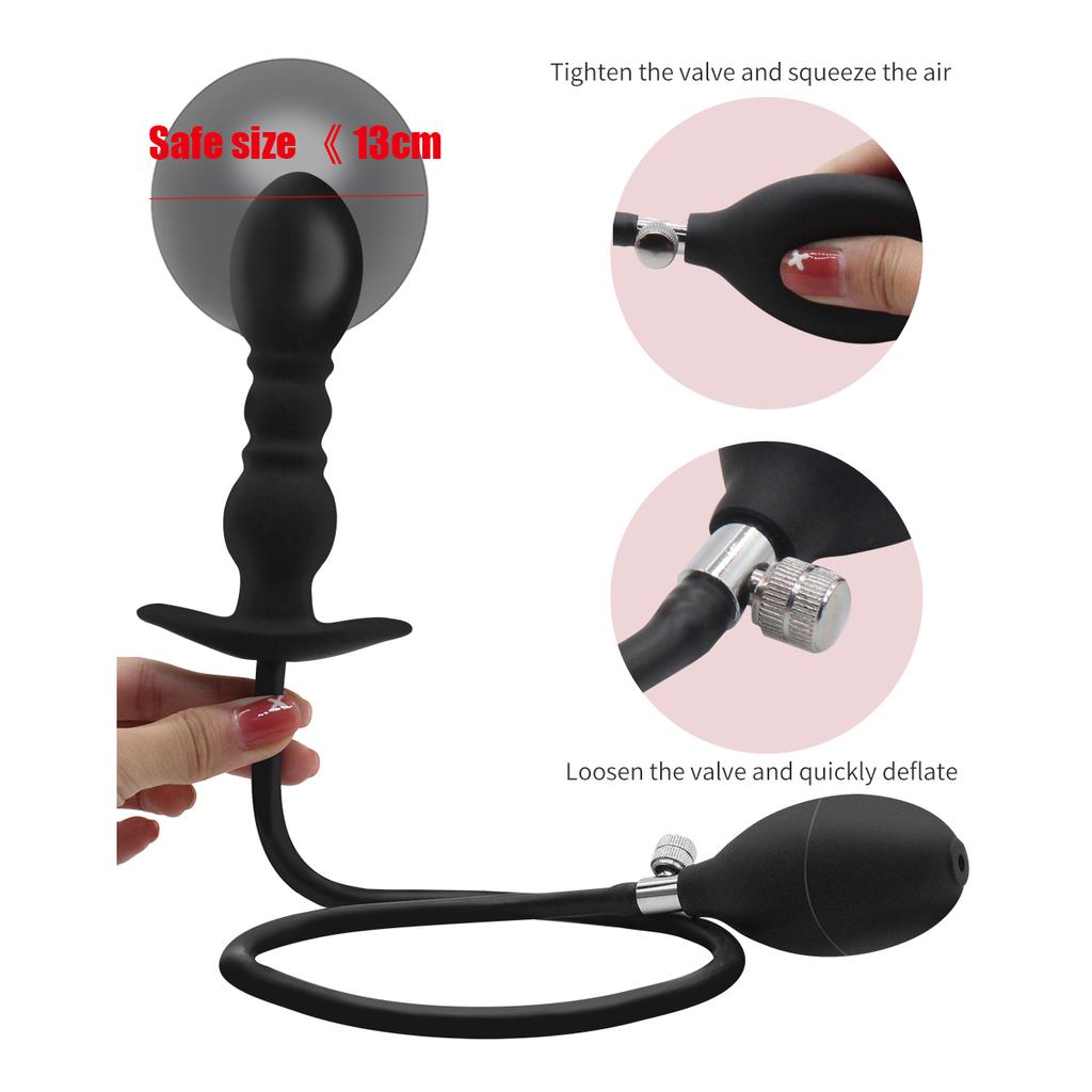 Inflatable Anal Plug with Steel Ball Anal Pull Ball Masturbator Adult Sex Toys Silicone Tail Plug Slave