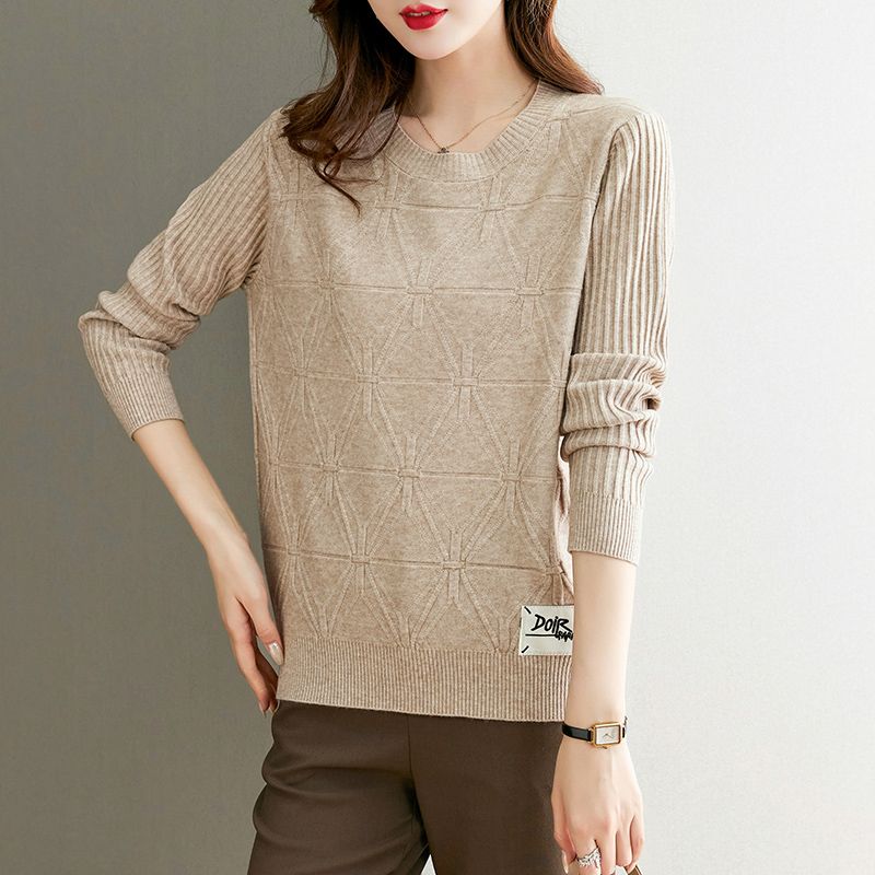 Fall Winter Women Plus Size Sweater Loose Short Pullover Knitwear Sweater Jacquard Crew Neck Stretch Jumper Knit Top