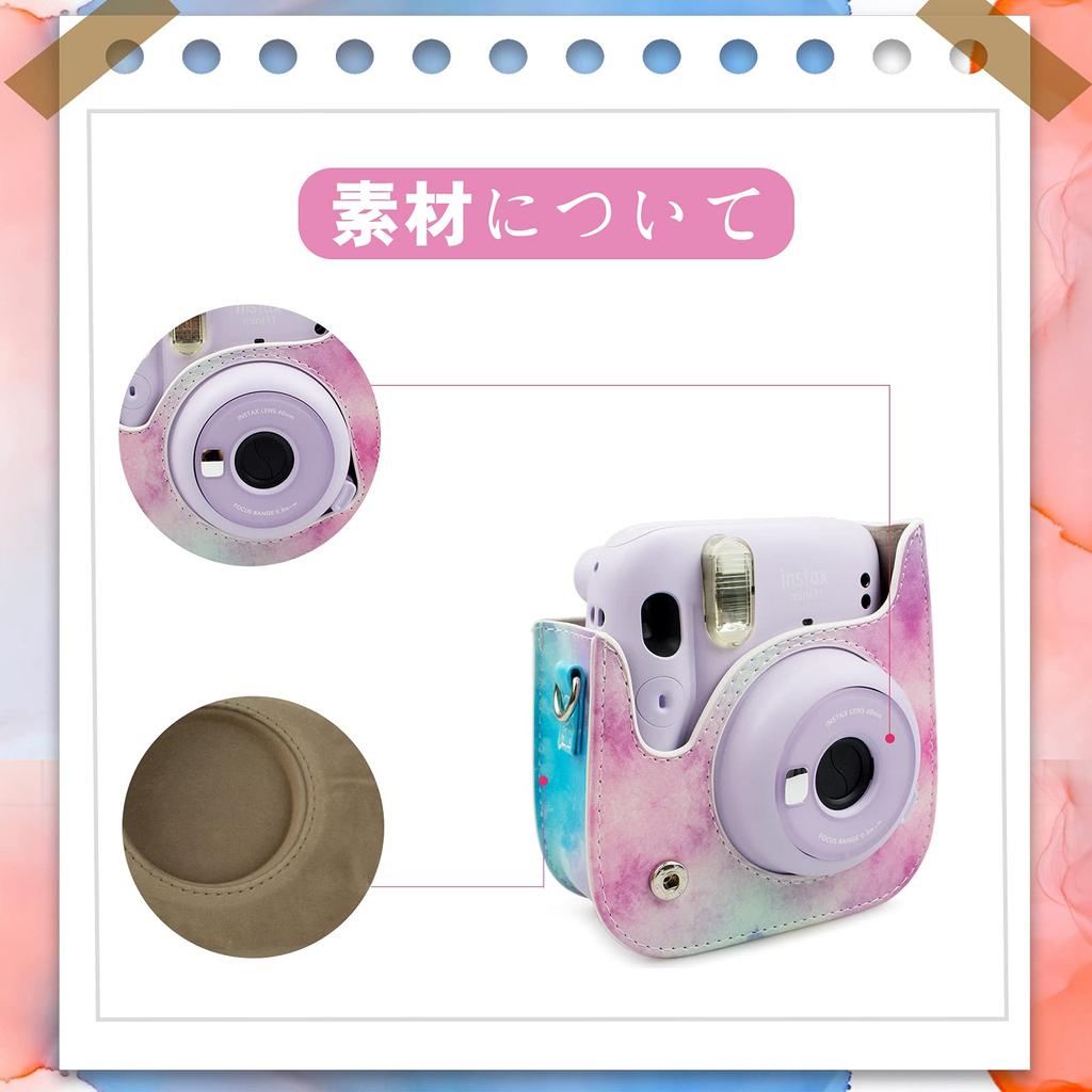 HIYQIN Cheki FUJIFILM instax Hülle Niedliche Kameratasche mit Schultergurt PU-Lederhülle, mini12/11/9/8+/8 (LFC)