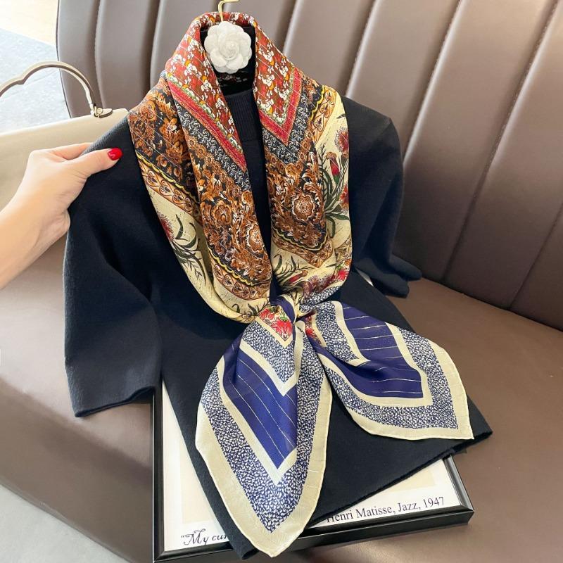 Spring and Autumn Silk Square Scarf Women's High-end Herringbone Mulberry Silk Scarf Elegant Versatile Big Shawl Thin Scarf