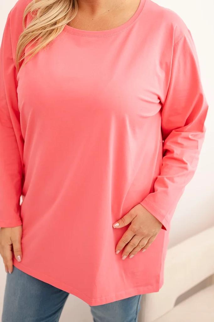 Women's Plus Size Cotton T-shirt with Round Neck Pink 4XL/5XL