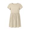 Girls Short Sleeve Dress Casual Loose Fit Breathable Cotton Linen Blend Summer Dress with Gathered Waist and Round Neck for Daily Wear