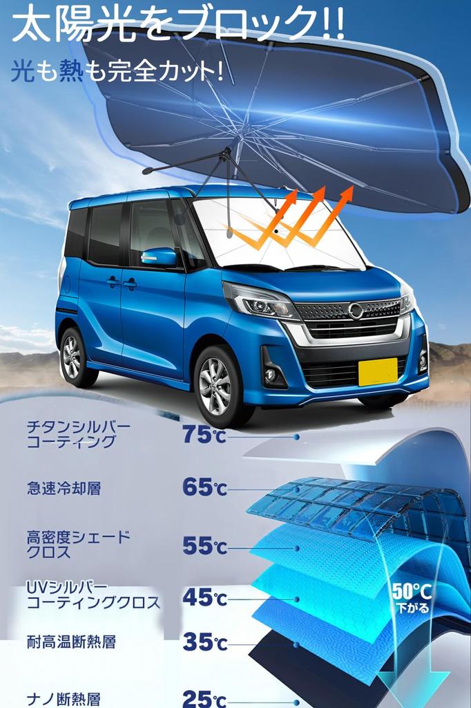 Car Front Sunshade [2025 Summer Release, Bendable Middle Rod] Car Sun Shade, Umbrella Type,
