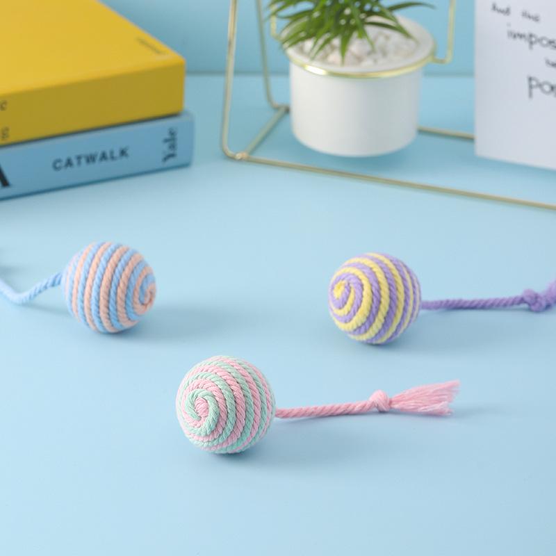 2026 Cat Colorful Cotton Rope Weave Ball Teaser Play Chewing Scratch Catch Toy Interactive Scratch Funny Chew Toy for Pet Cat Dog