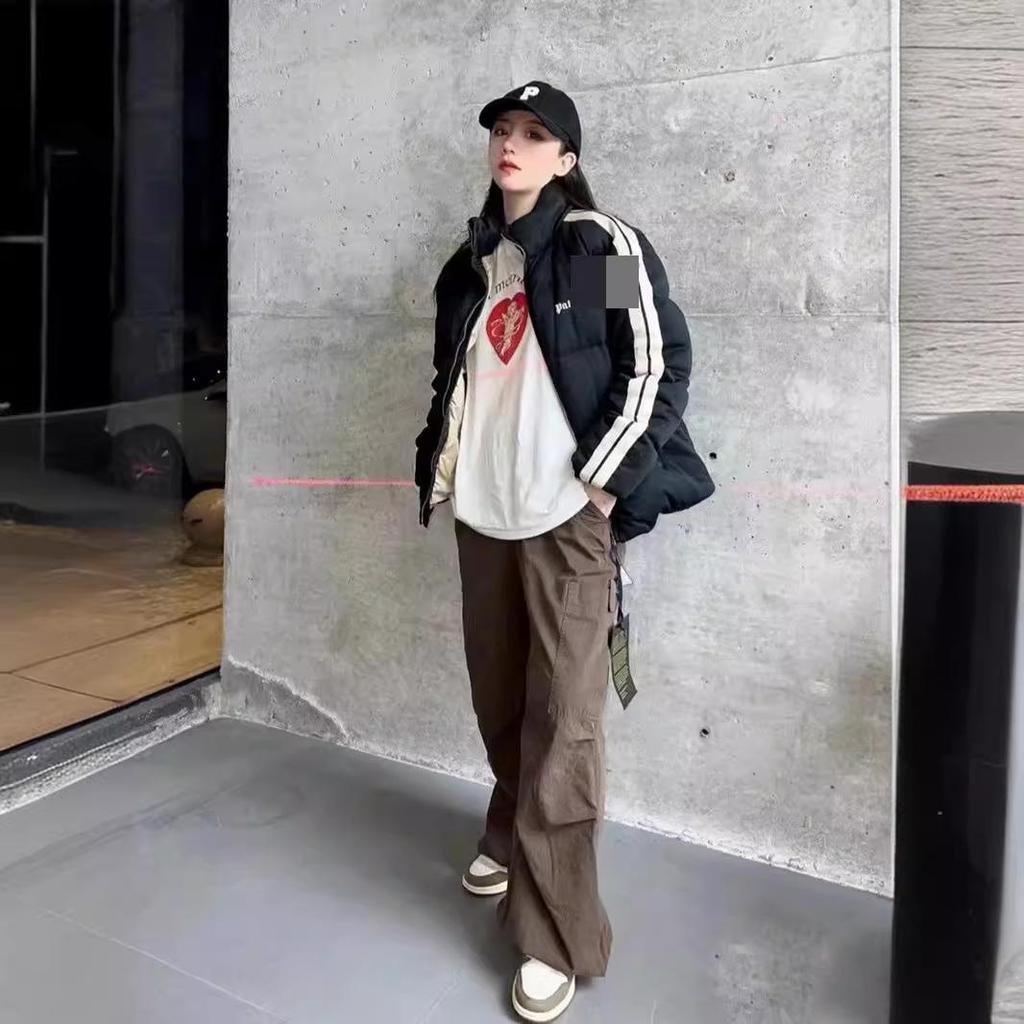 "PA Angel Brand Black & White Striped Cotton Couple's Stand Collar Jacket"