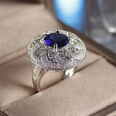 Sapphire Rhinestone Openwork Carved Ring