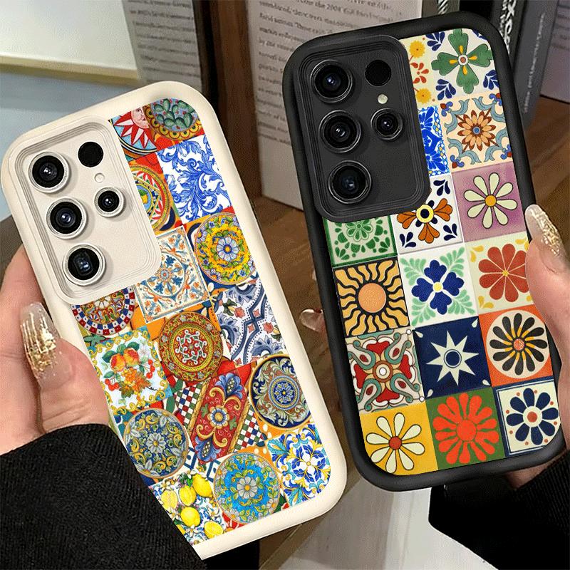 Phone Case for Samsung Galaxy S26 S25 Ultra S24 FE Italian Sicilian Style Floral Pattern Shell S23 Plus S22 + S21 S20 5G Soft Si