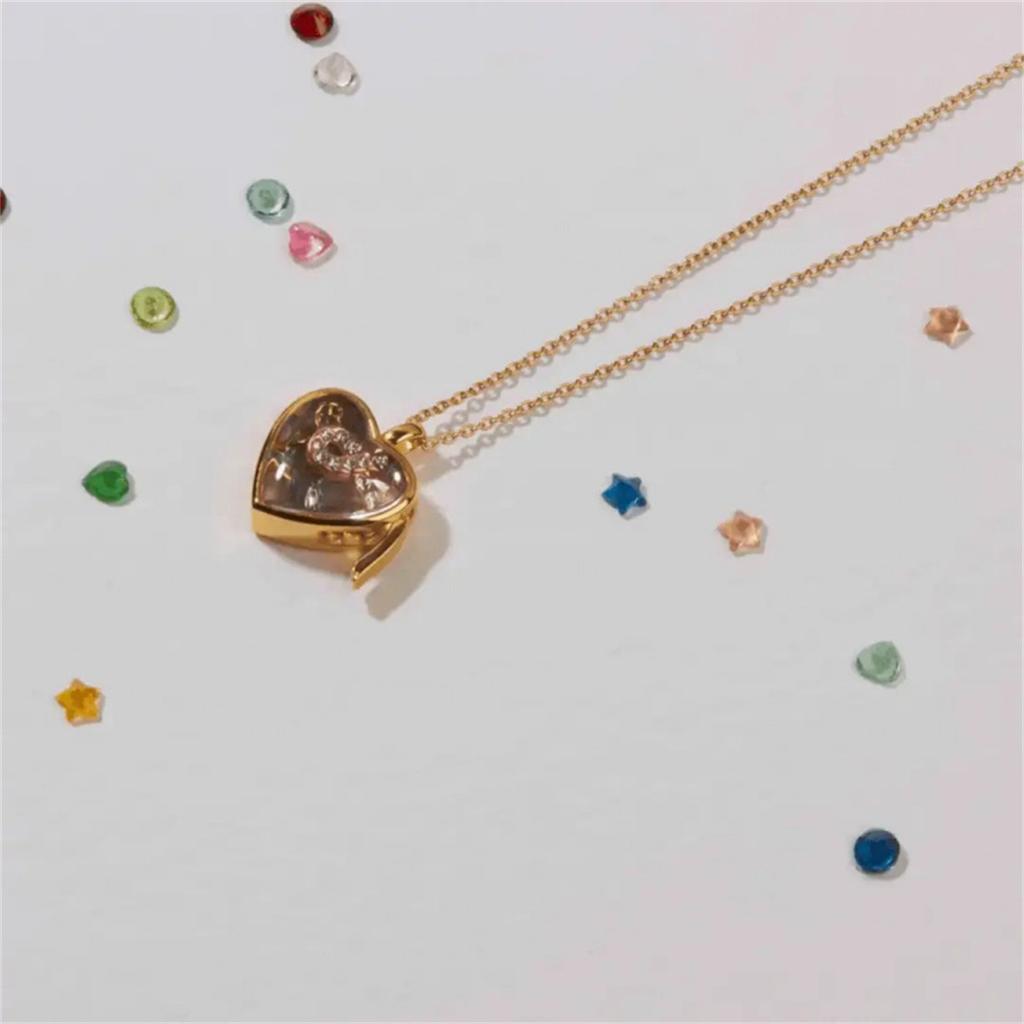 Vintage personality box pendant necklace with adjustable design, transparent box, collarbone chain, gold-plated