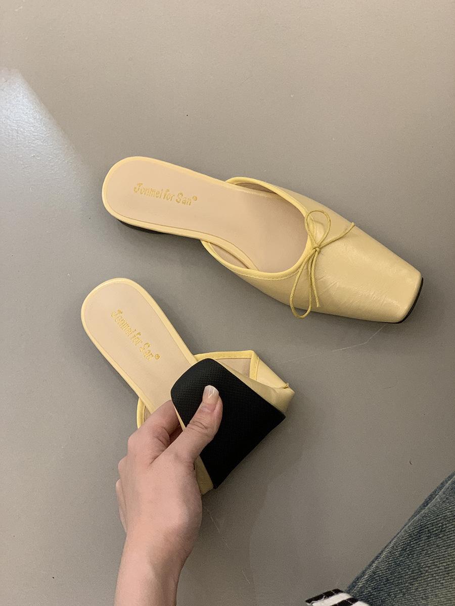 

Туфли-мюли с грубым каблуком и бантом, женские, для улицы, летние, новые, французский вечерний бриз, педали, мюли, сандалии 39