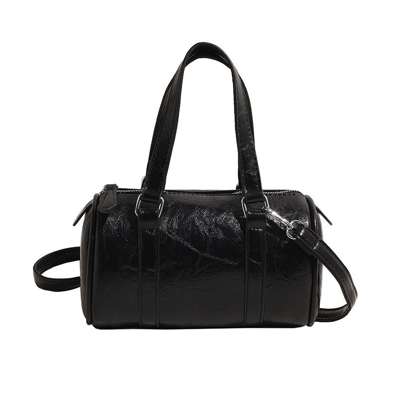 Solid Color Cylinder Pillow Bag Minimalist Large Capacity Women Handheld Shoulder Crossbody Bag Black Silver