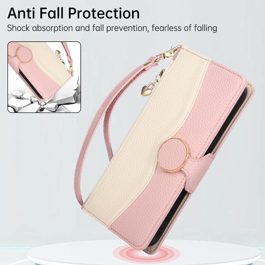 Phone Case For Honor Magic8 Lite 5G / X9d 5G / X70 5G Zipper Wallet Color Splicing TPU PU Leather Flip Phone Cover with Strap