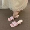 Niche thick heel high sense naked apricot temperament high heel sandals women's summer 2025 new French skirt evening cool slippers