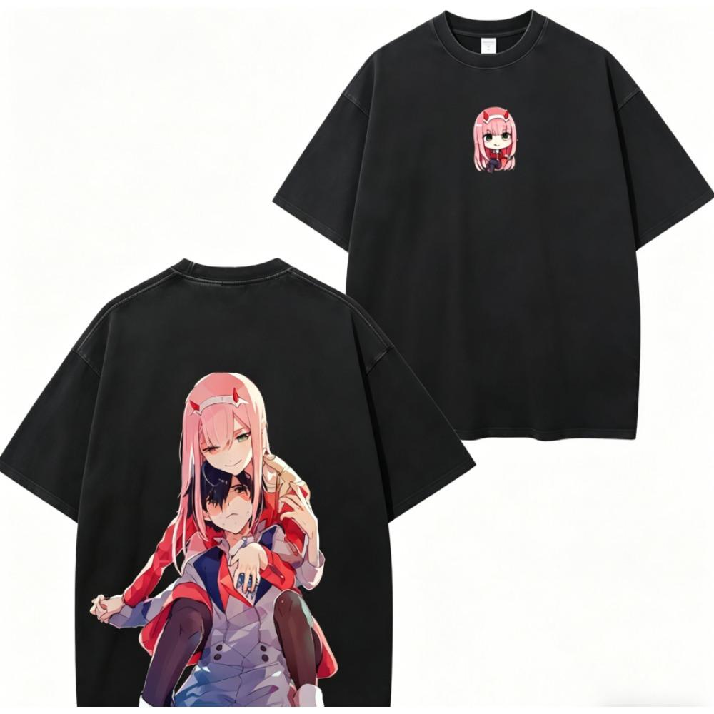 DARLING in the FRANXX Zero Two Anime Lover Washed T-shirt Year round clothing high quality personality Clothes Plus Size Unisex New Model Couples tee
