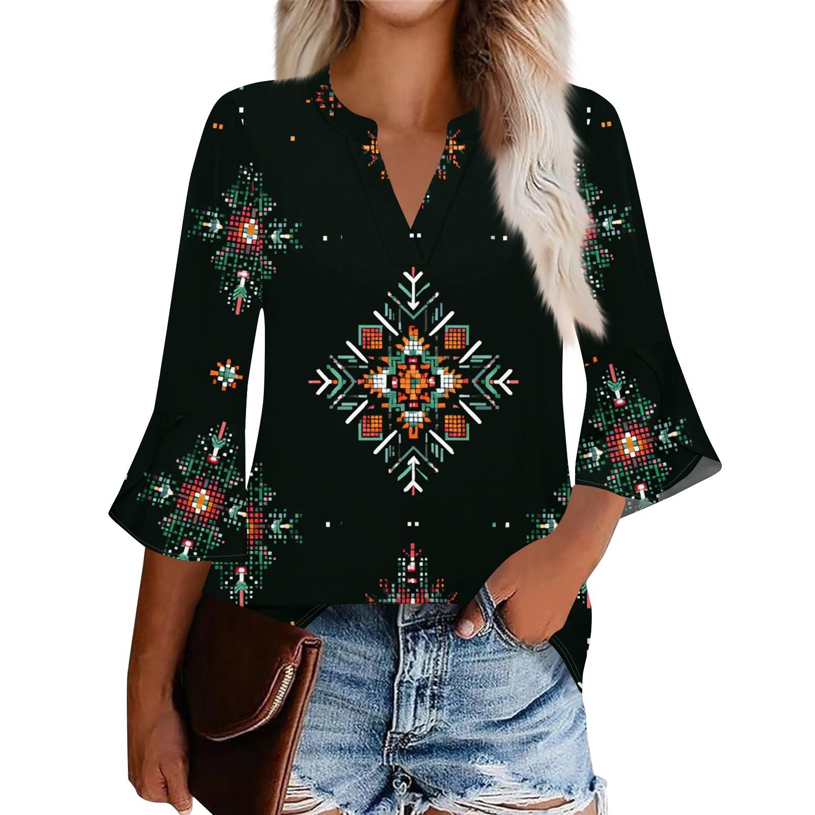 

Женский повседневный модный топ с цветочным принтом, рукавом три четверти и круглым вырезом XXXL