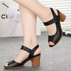 Popular thick high-heeled sandals women's outer wear 2025 new summer Velcro fish mouth sandals casual hollow mother shoes