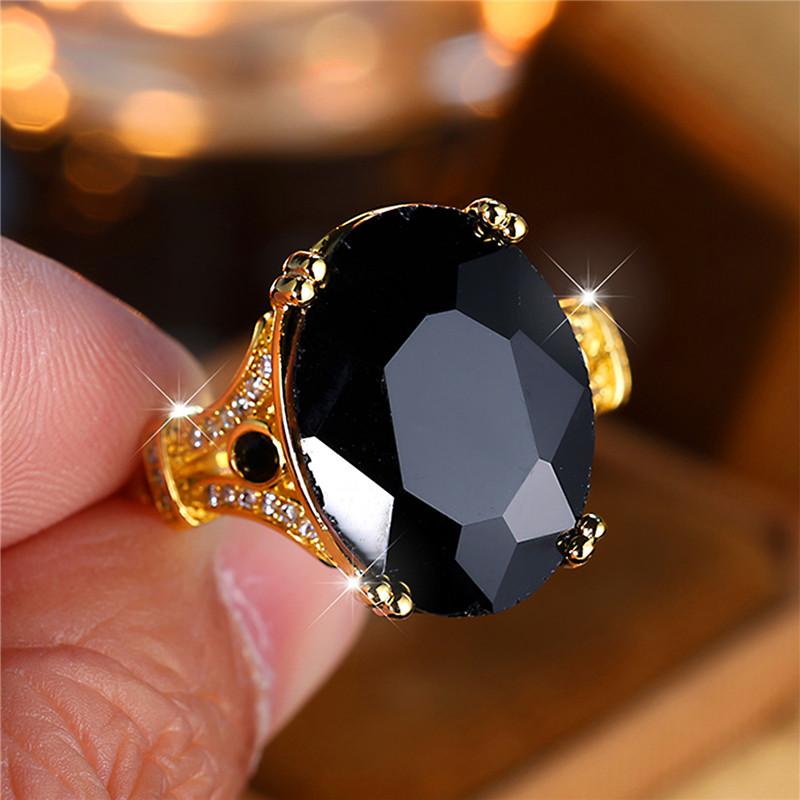Male Female Luxury Big Black Oval Stone Engagement Ring Vintage Wedding Jewelry For Men Women