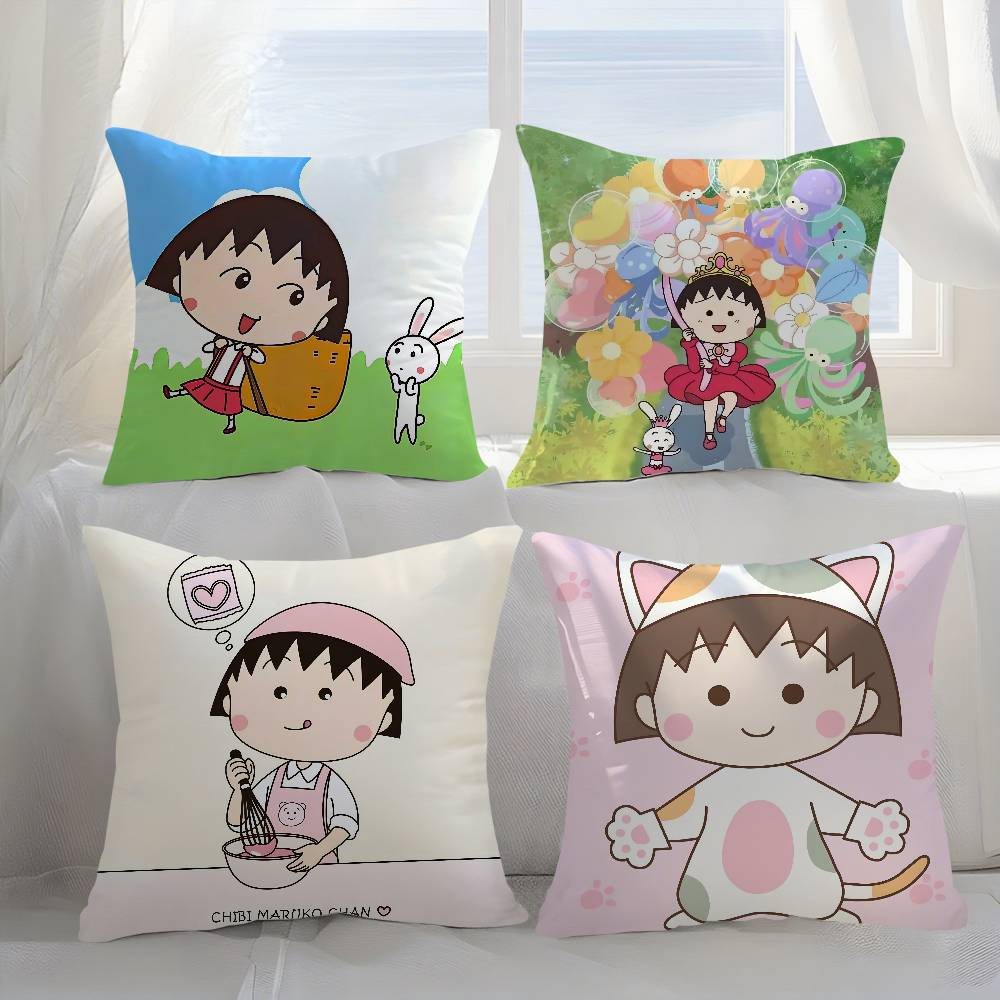 Cartoon Chibi M-Maruko-ChanS Pillow Case Sofa Short Plush Double-sided HD Printing Room Home Office Gift Cushion Cover